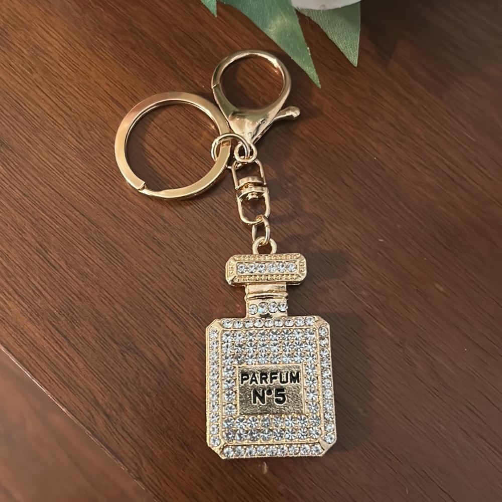 Perfume Bottle ClearWhite/Gold Bag Charm/Keychain - Picture 4 of 10